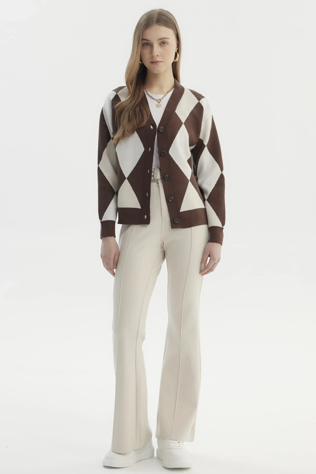 Sweater Mujer Peludo Rombos Café - Image 4