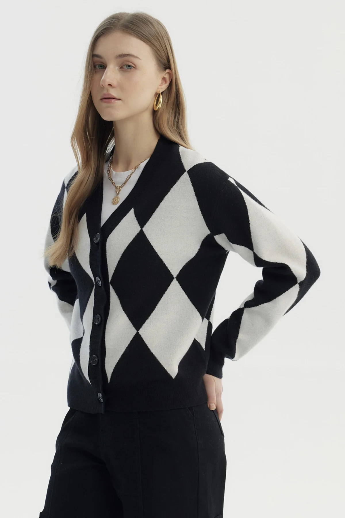 Sweater Mujer Peludo Rombos Negro - Image 2
