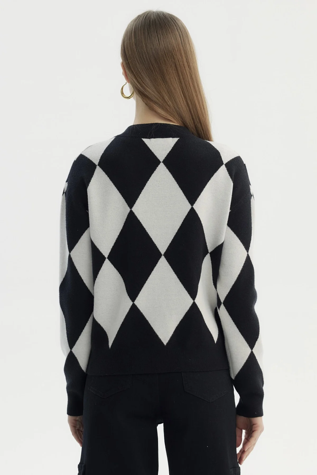 Sweater Mujer Peludo Rombos Negro - Image 3