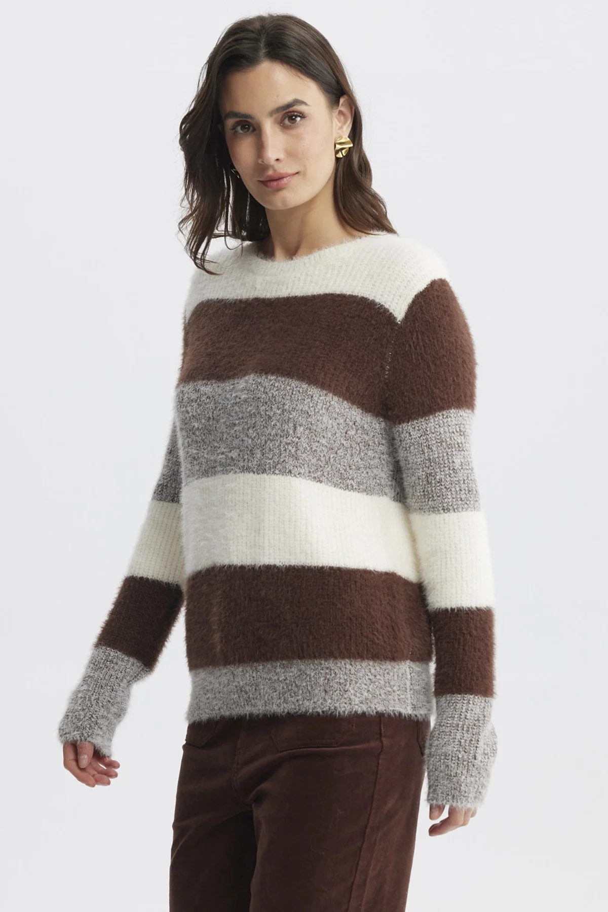 Sweater Mujer Rapport Rayas Café - Image 2