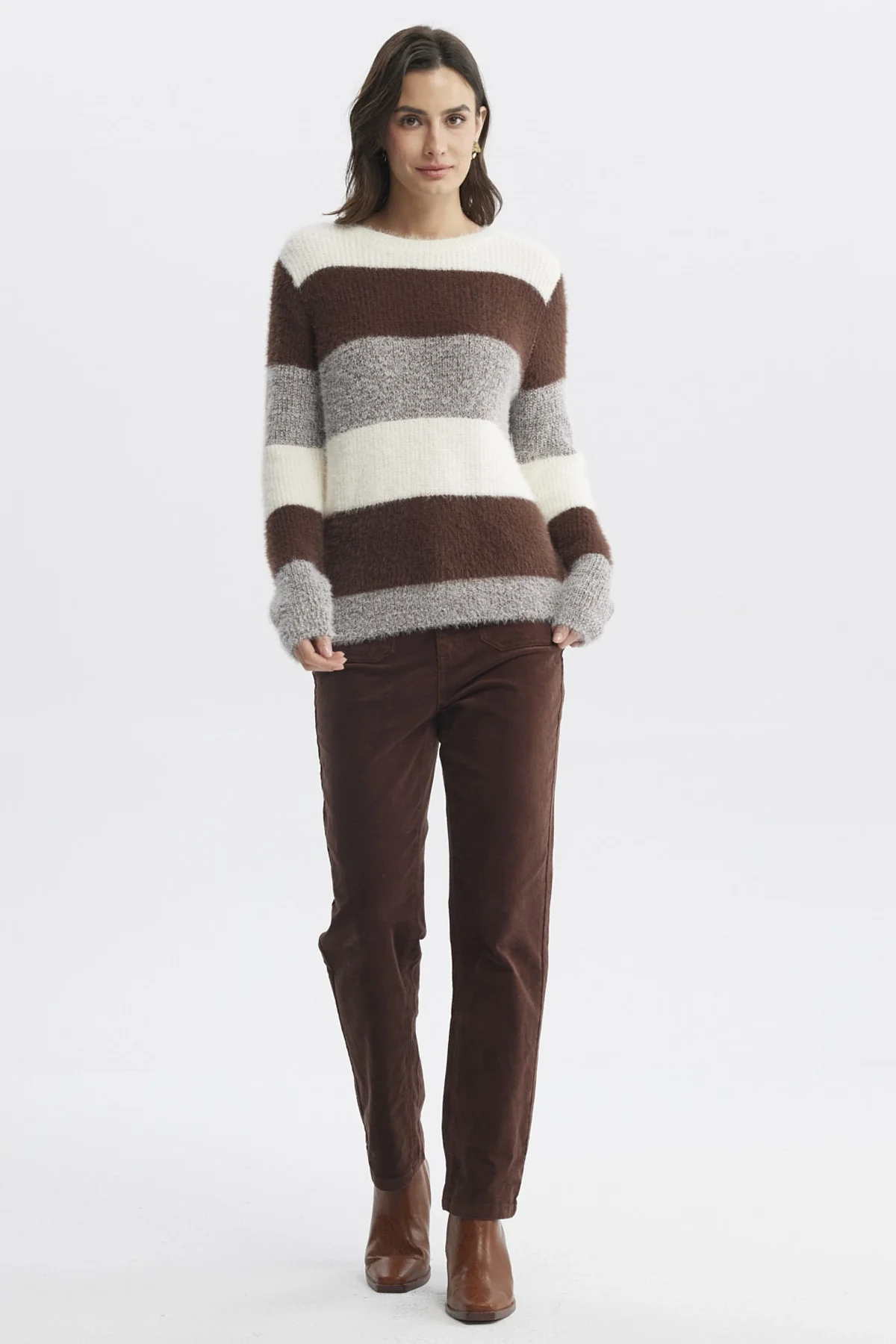 Sweater Mujer Rapport Rayas Café - Image 4