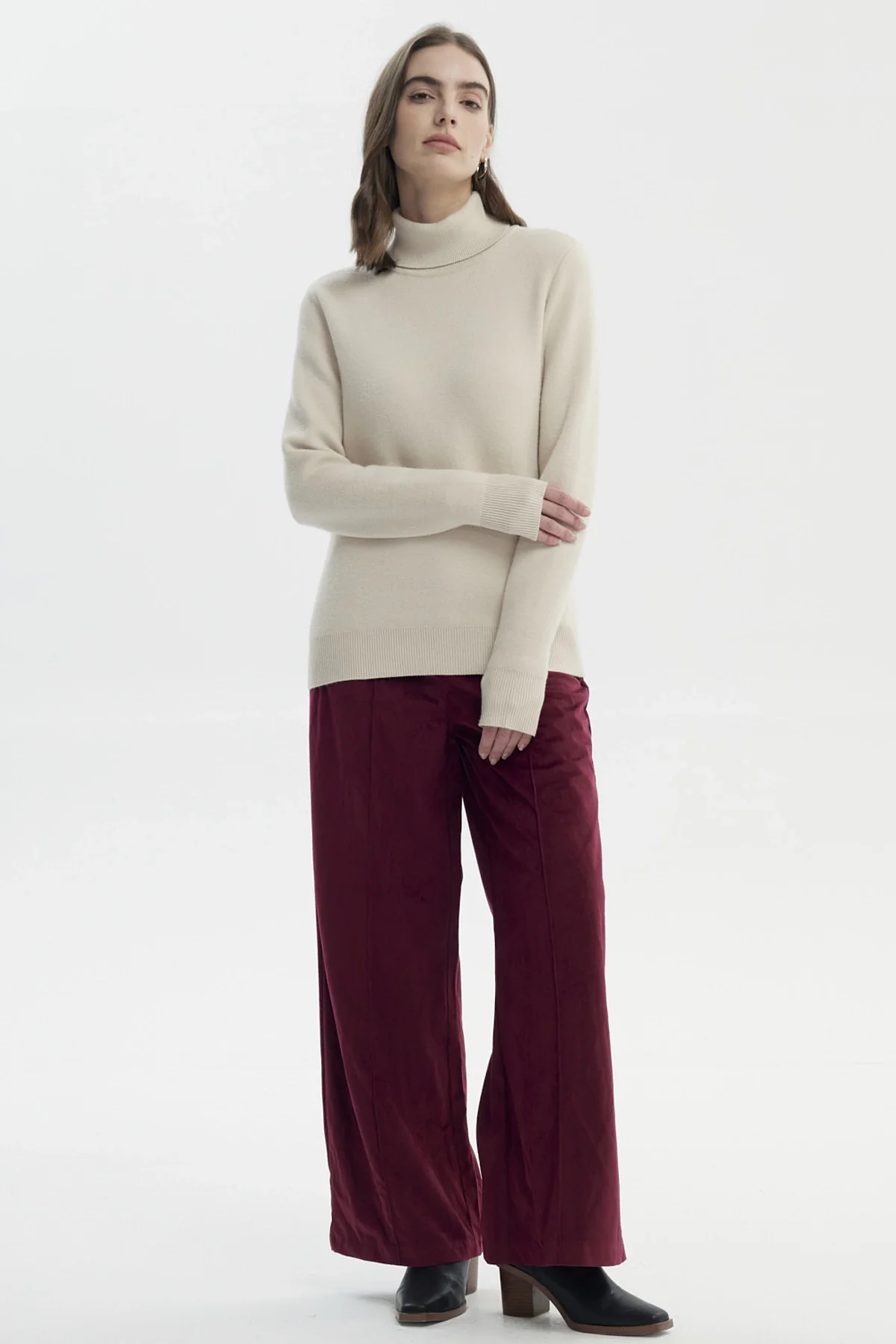 Sweater Mujer Slim Cuello Alto Beige - Image 4