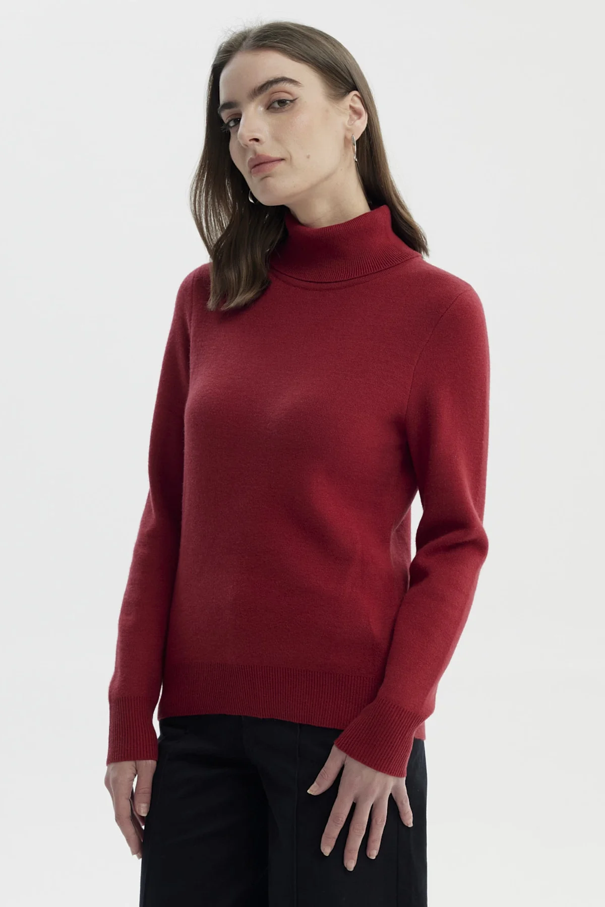 Sweater Mujer Slim Cuello Alto Rojo Oscuro - Image 2