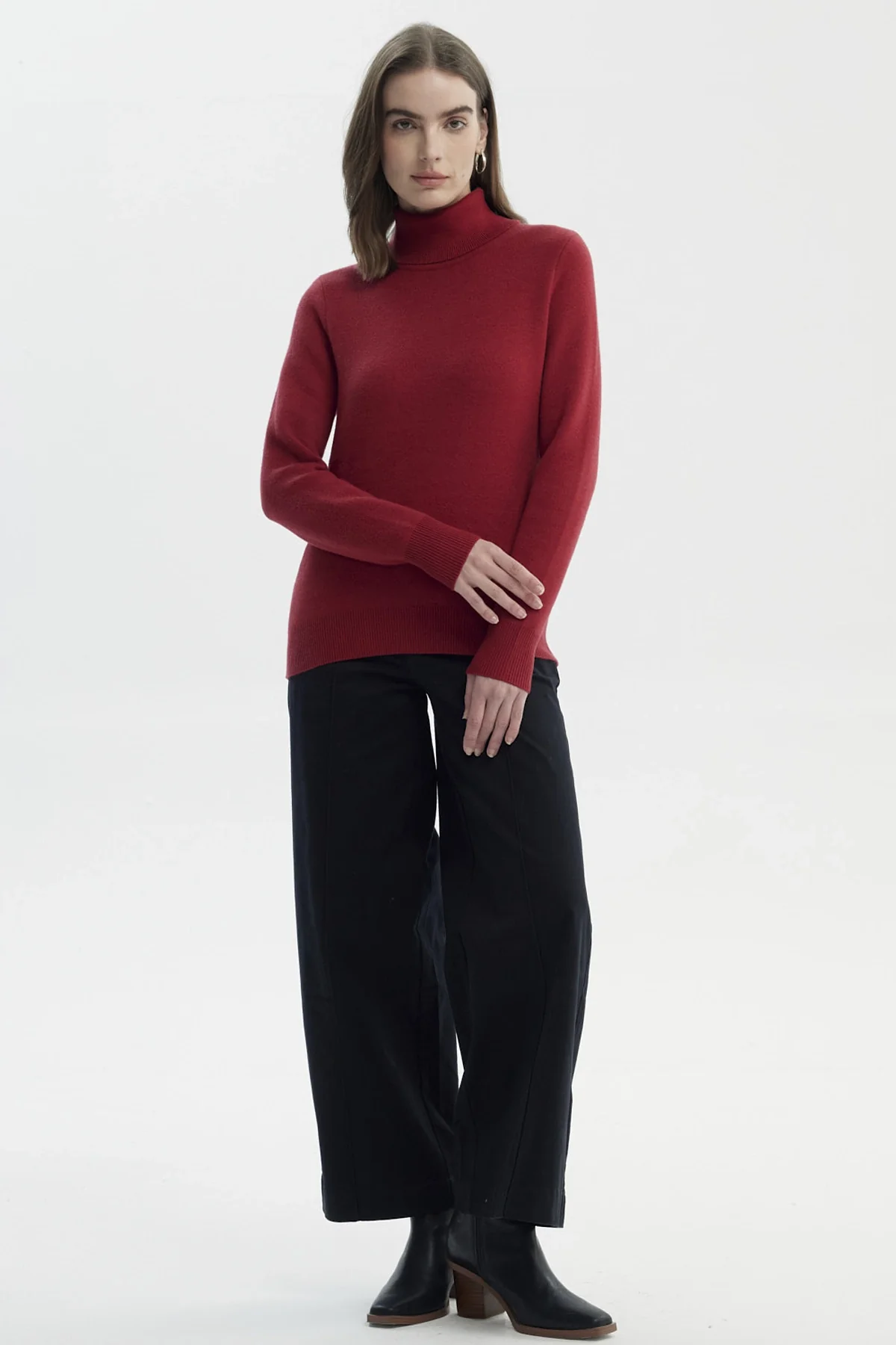 Sweater Mujer Slim Cuello Alto Rojo Oscuro - Image 4