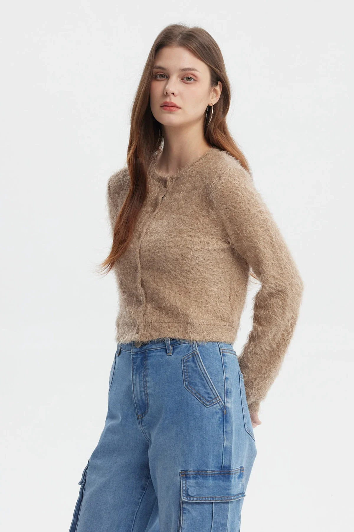 Sweater Mujer Slim Cuello Redondo Beige - Image 2