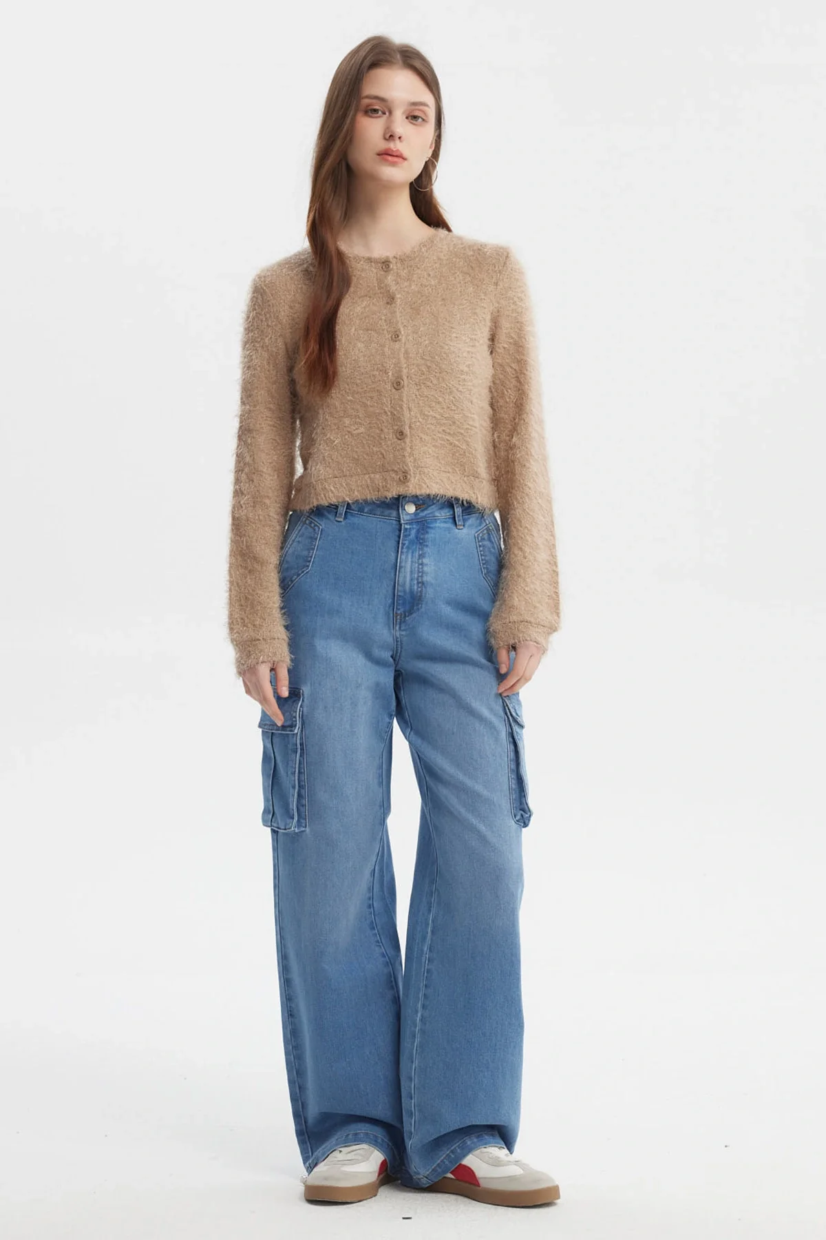 Sweater Mujer Slim Cuello Redondo Beige - Image 4