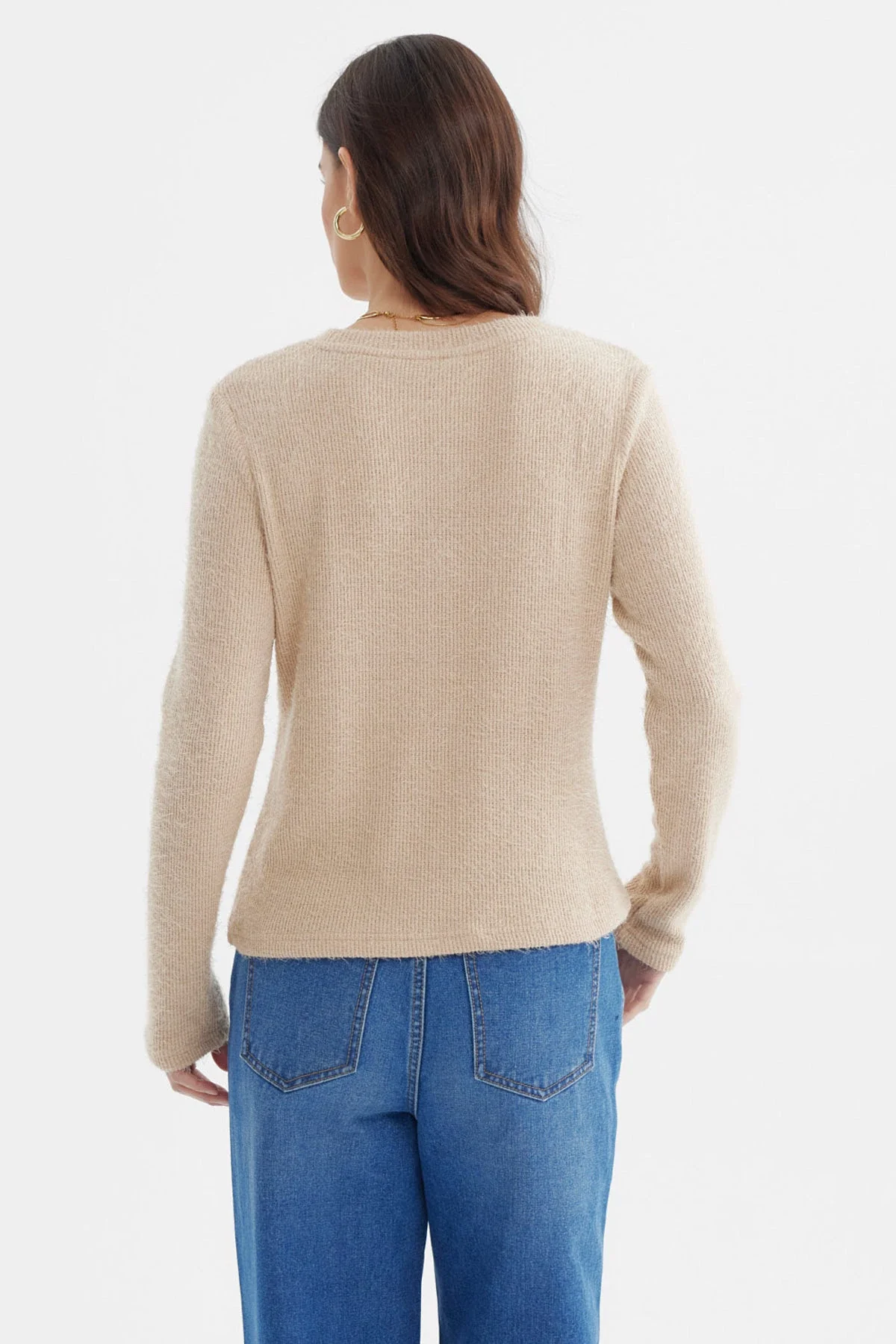 Sweater Mujer Slim Cuello Redondo Beige - Image 3