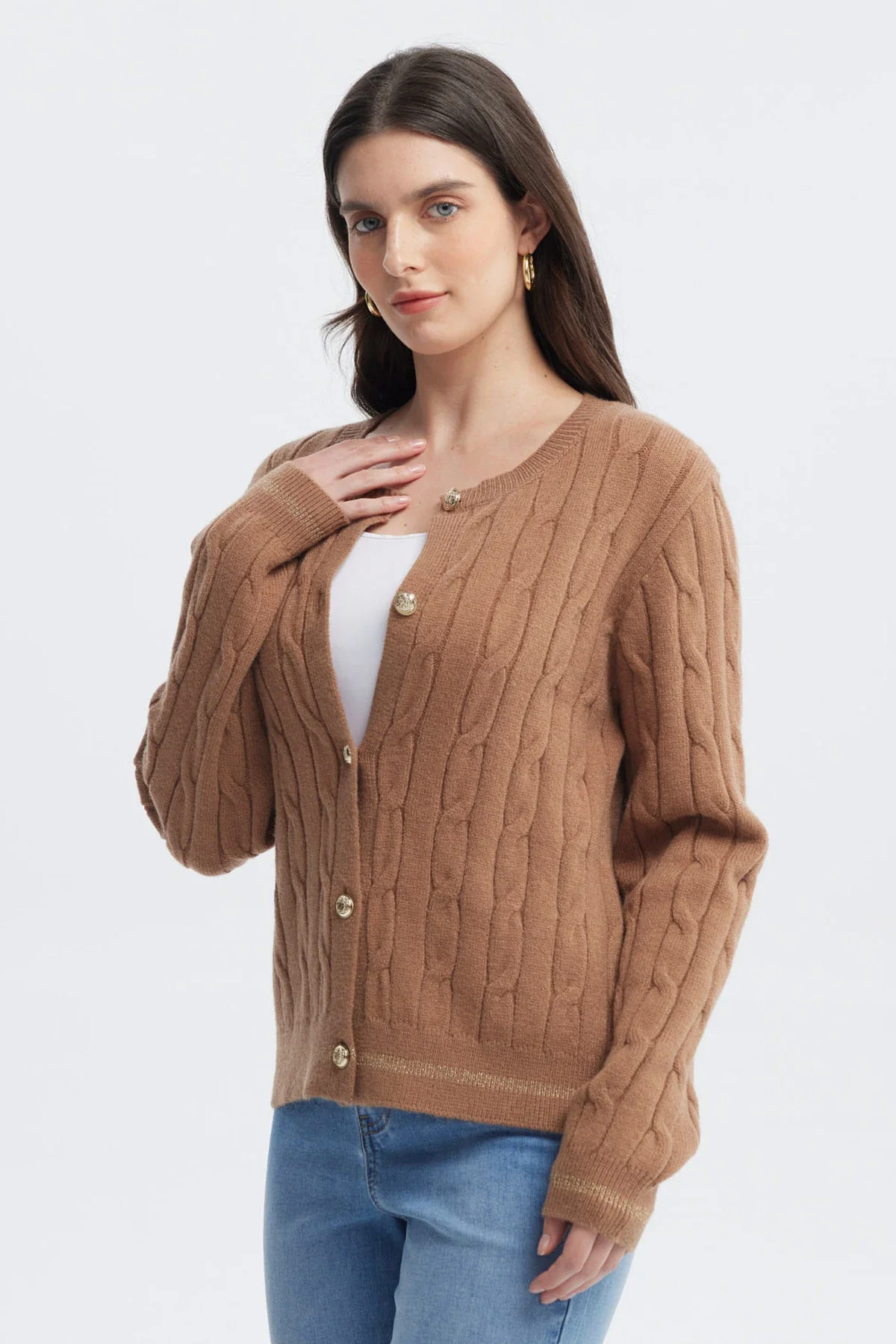 Sweater Mujer Slim Cuello Redondo Camel - Image 2