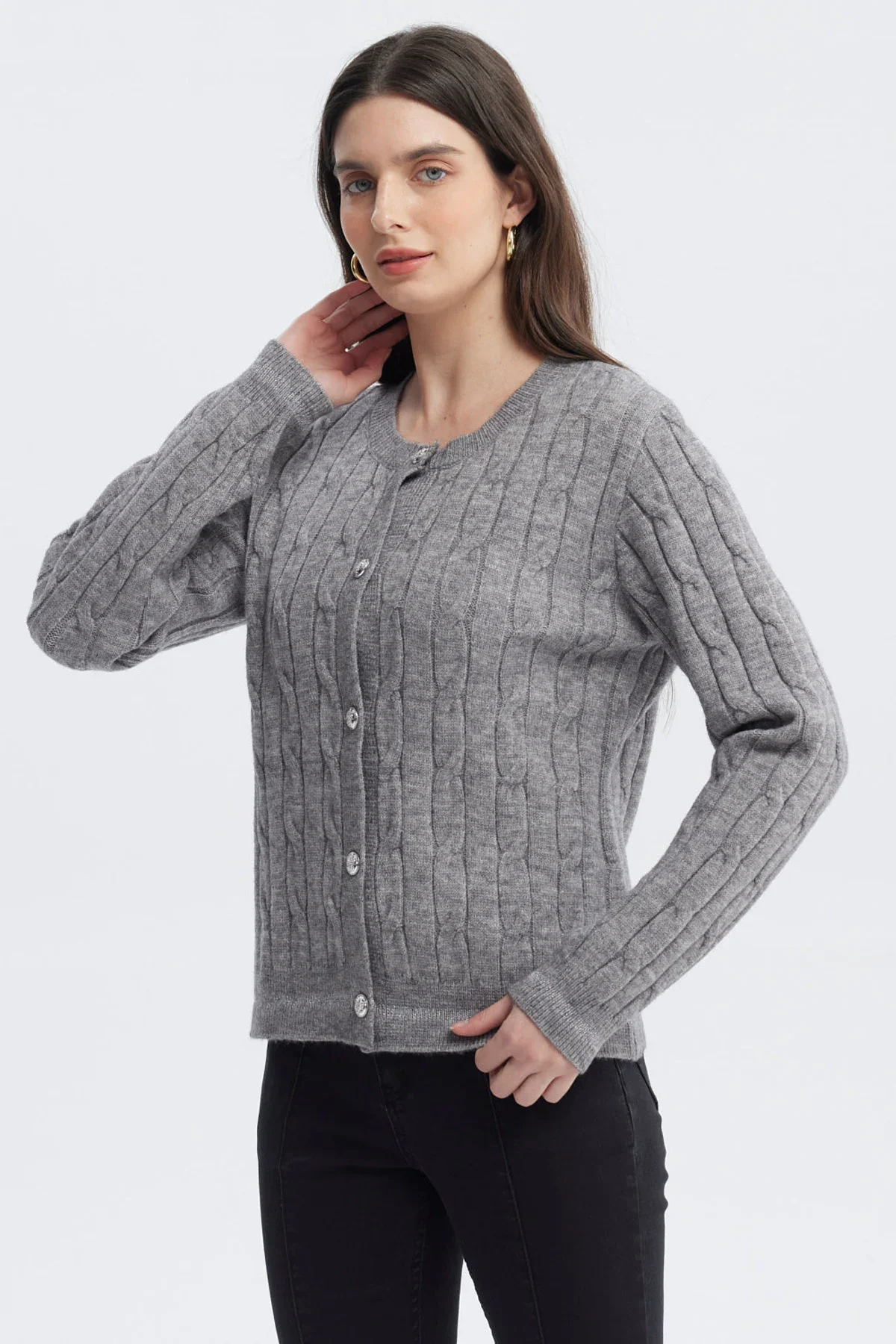 Sweater Mujer Slim Cuello Redondo Gris - Image 2