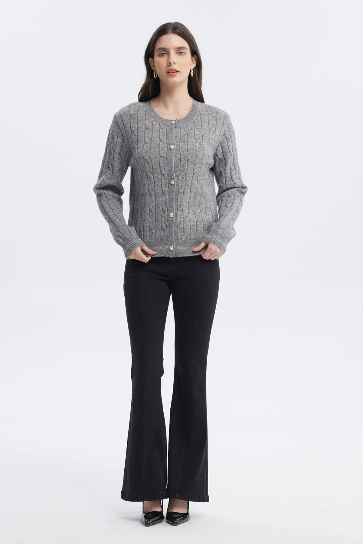 Sweater Mujer Slim Cuello Redondo Gris - Image 4