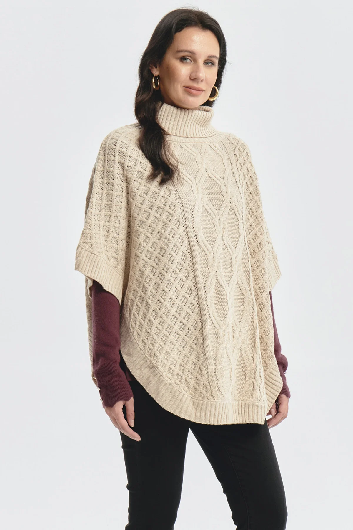 Sweater Mujer Trenzado Beige Oscuro - Image 2