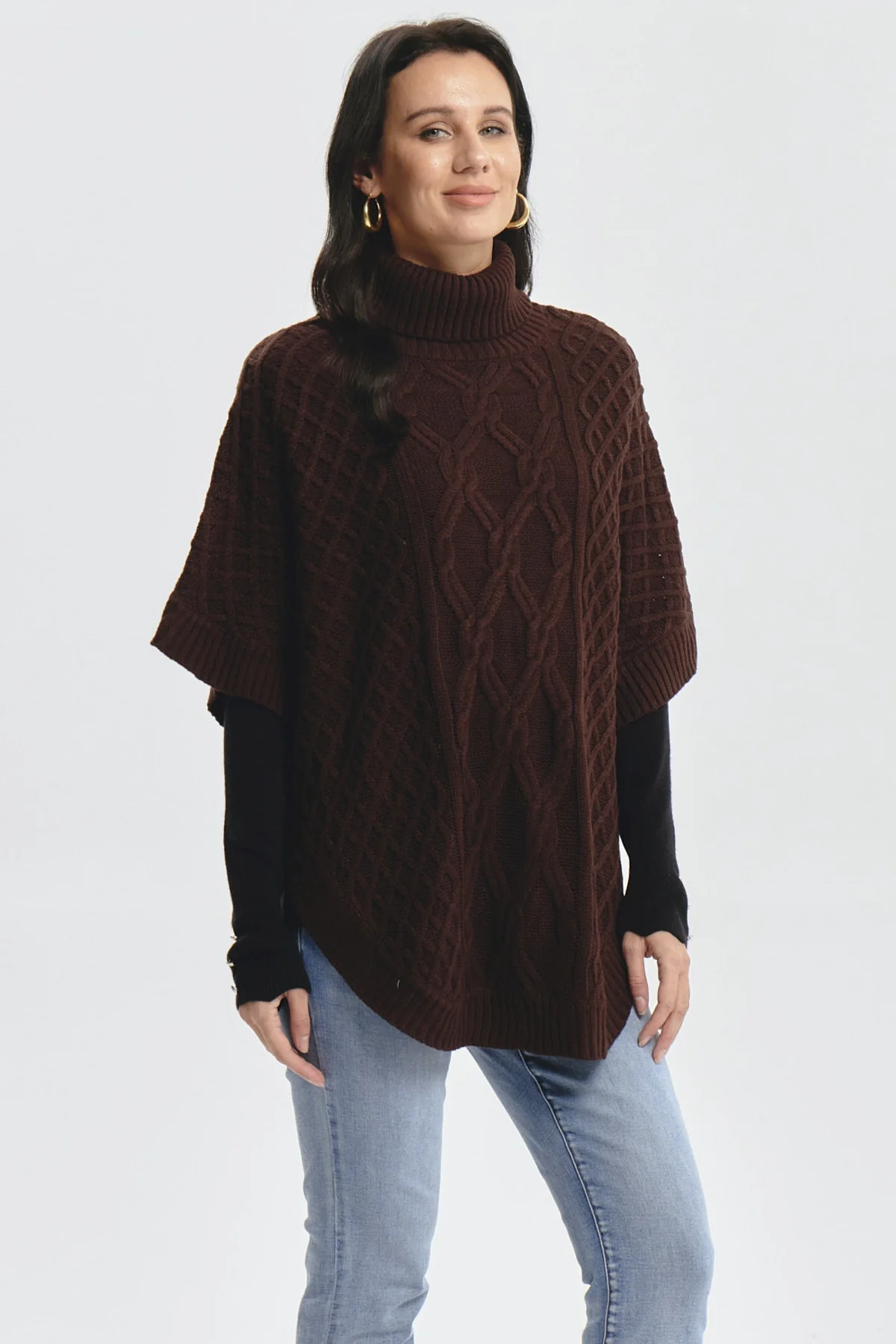 Sweater Mujer Trenzado Café Oscuro - Image 2