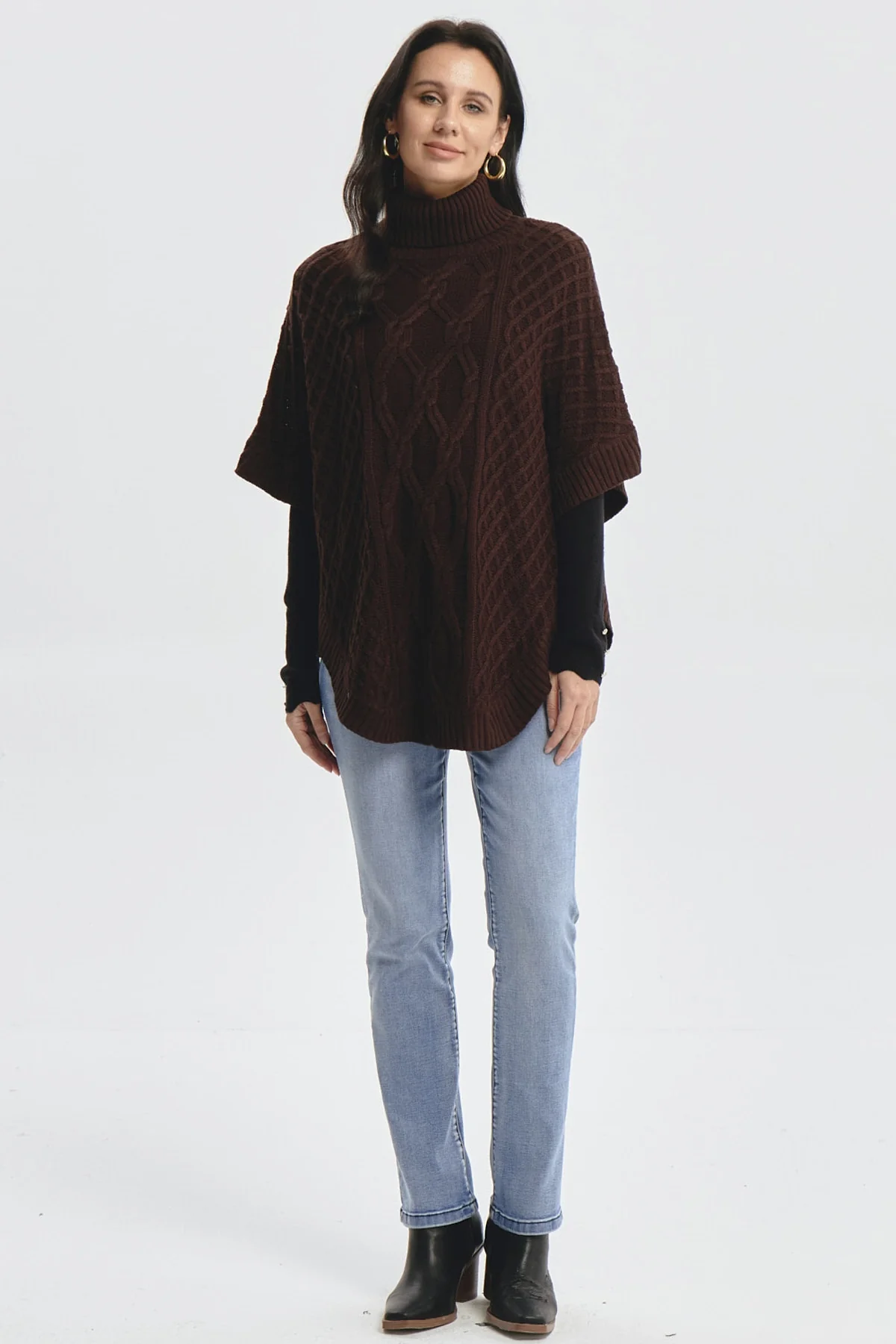 Sweater Mujer Trenzado Café Oscuro - Image 4
