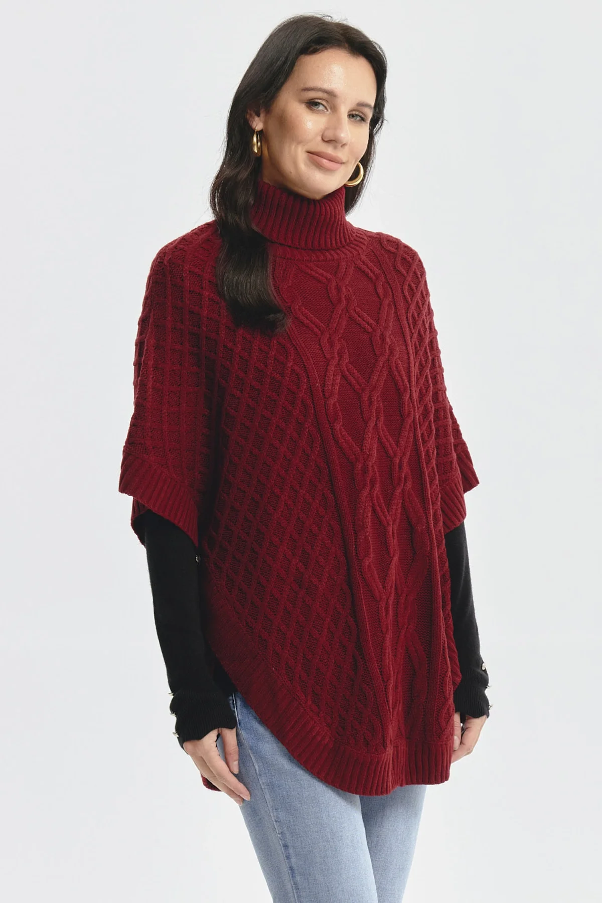 Sweater Mujer Trenzado Rojo Oscuro - Image 2
