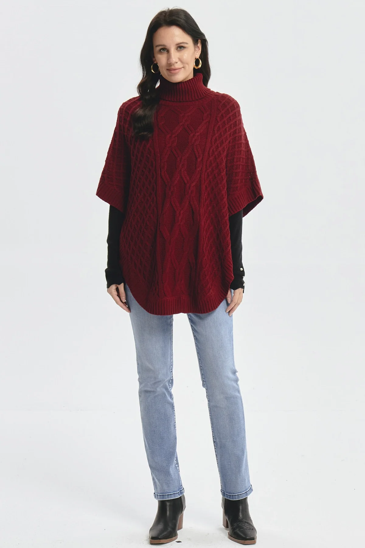 Sweater Mujer Trenzado Rojo Oscuro - Image 4