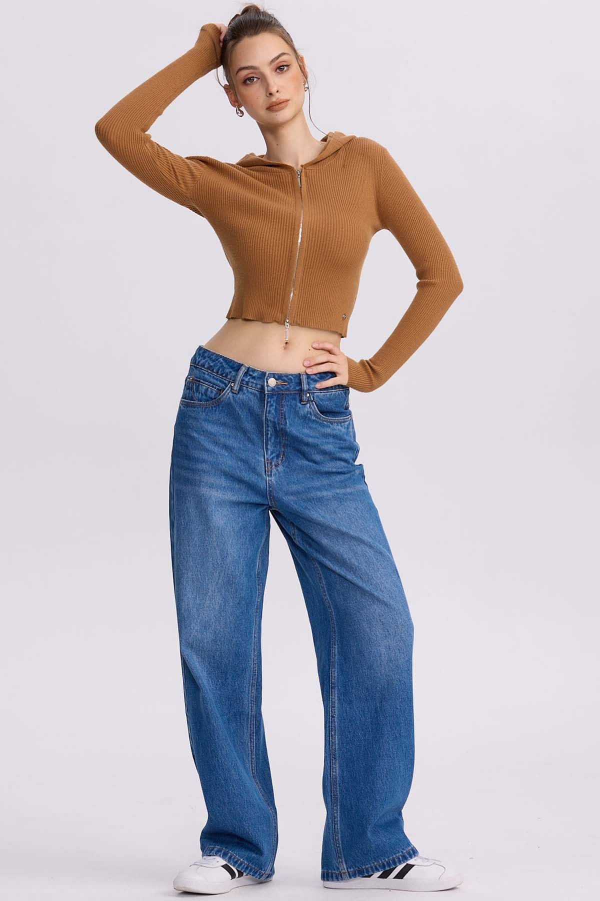 Sweater Mujer Zipper Camel - Image 4