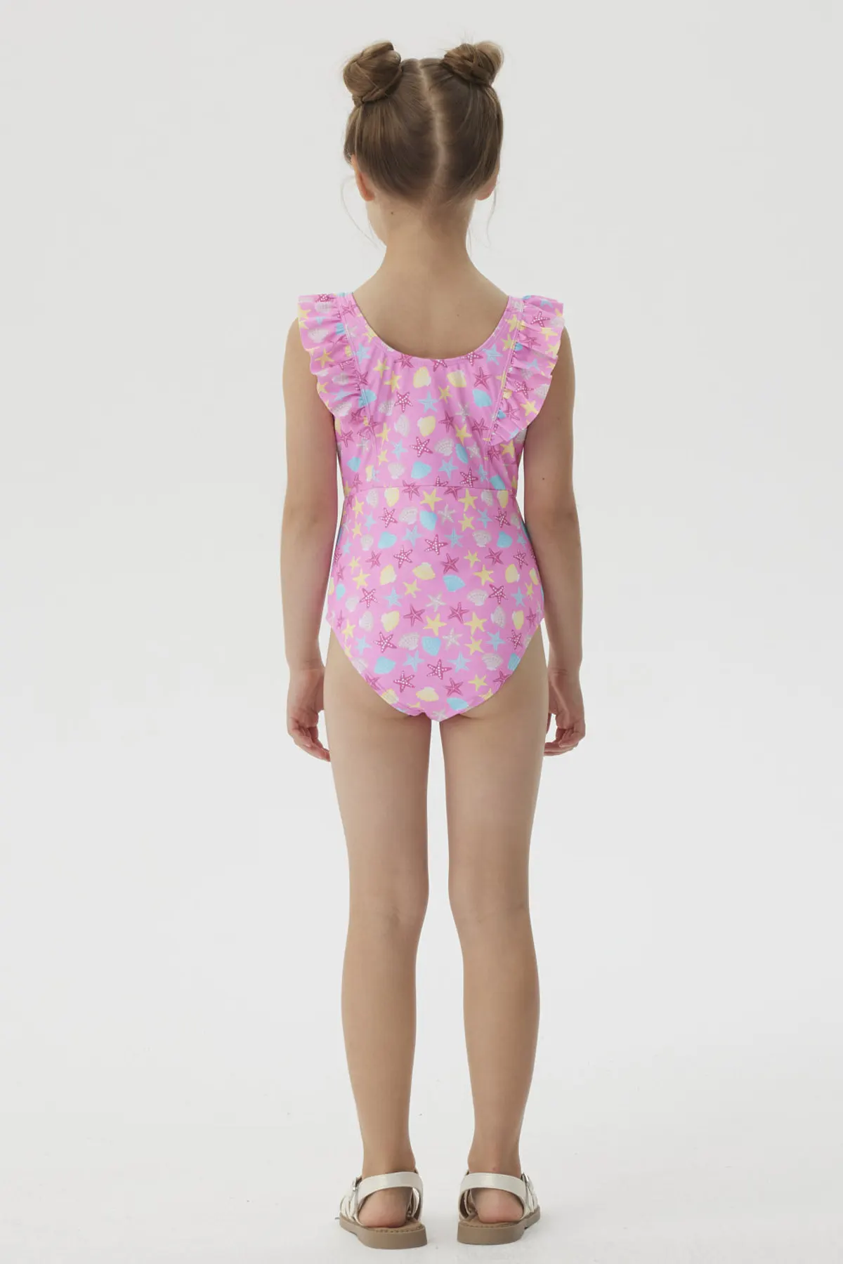 Traje de Baño Niña Con Vuelos Delantero Fucsia - Image 2