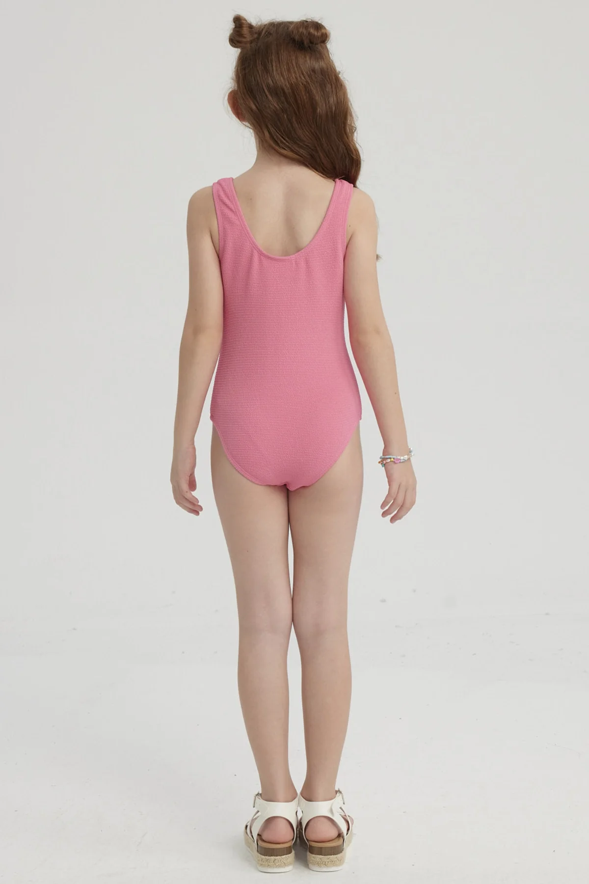 Traje de Baño Niña Liso Con Mostacilla Fucsia - Image 2