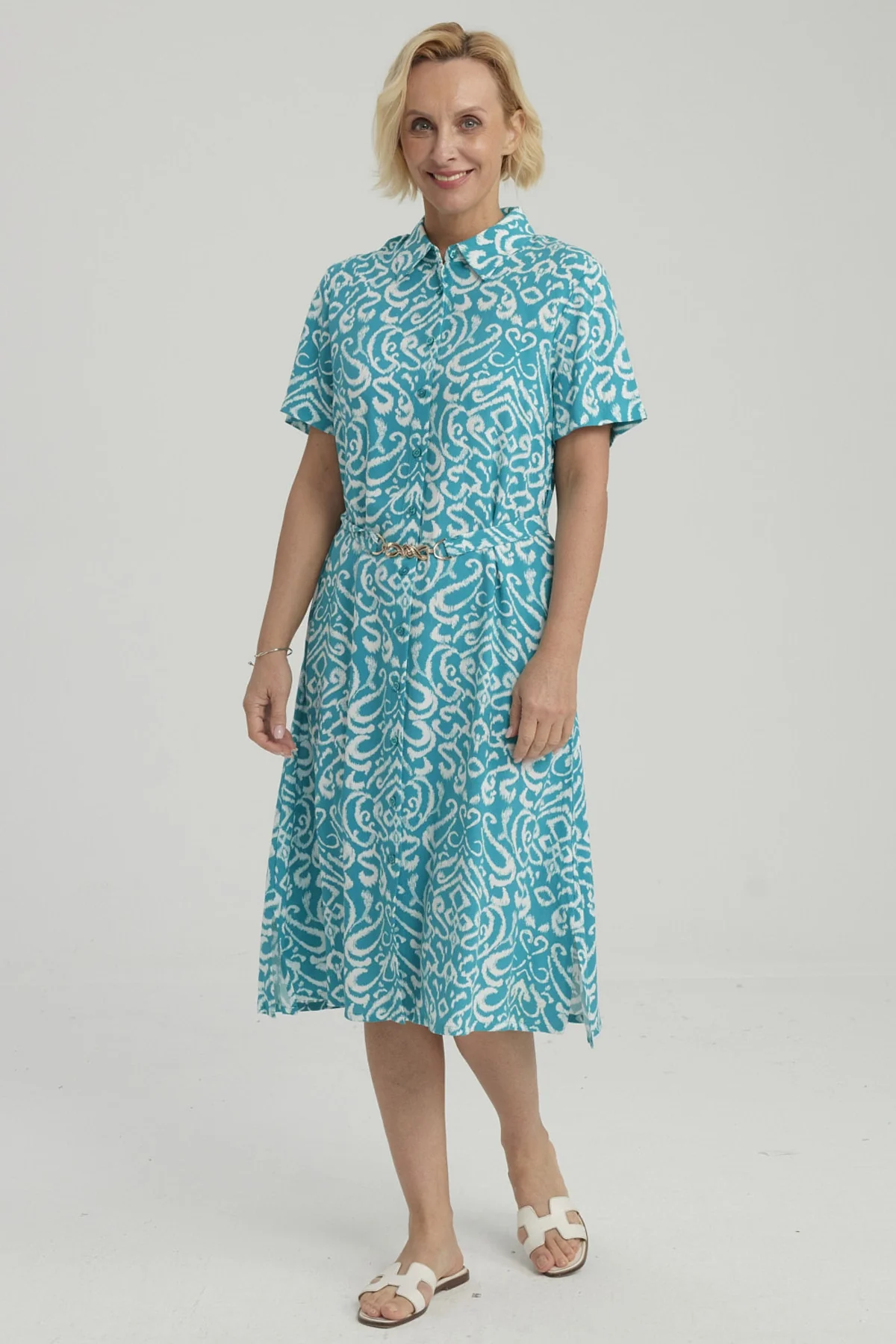Vestido Mujer Abotonado Turquesa - Image 3