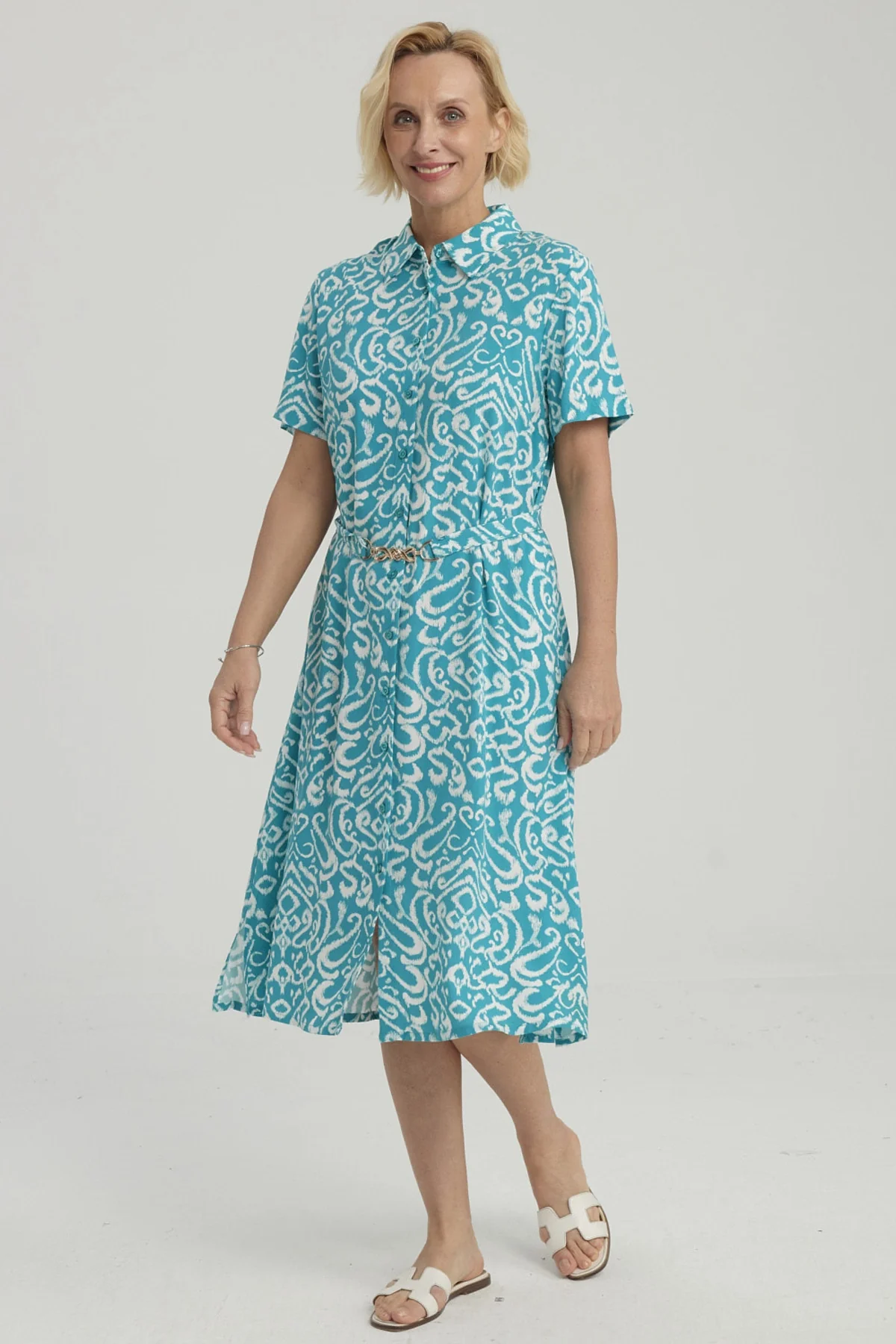 Vestido Mujer Abotonado Turquesa - Image 4