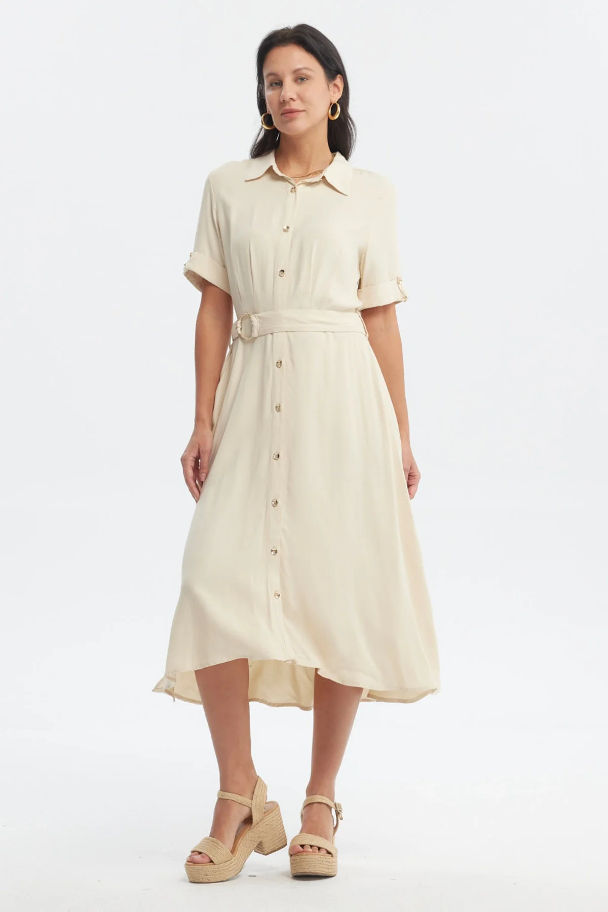 Vestido Mujer Abotonados Beige Claro - Image 2