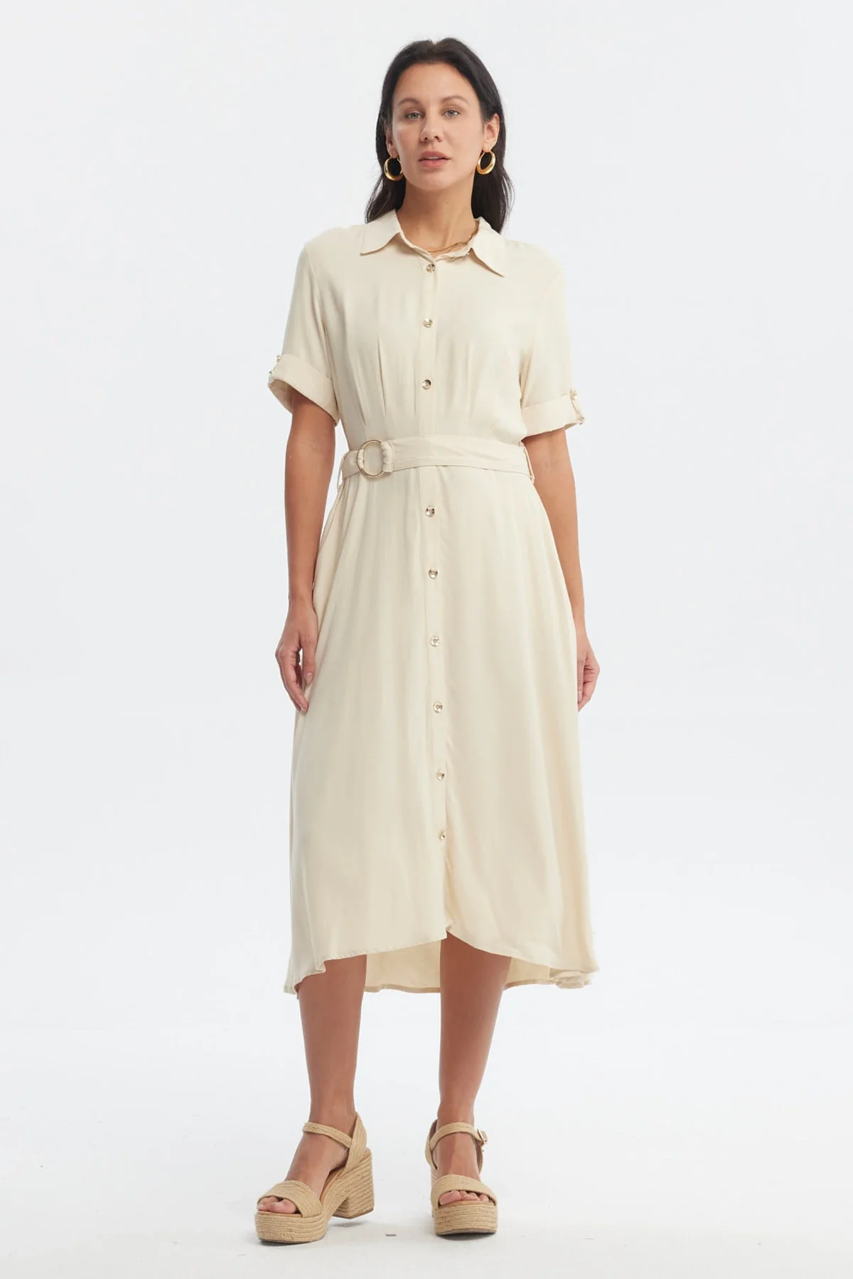 Vestido Mujer Abotonados Beige Claro - Image 4