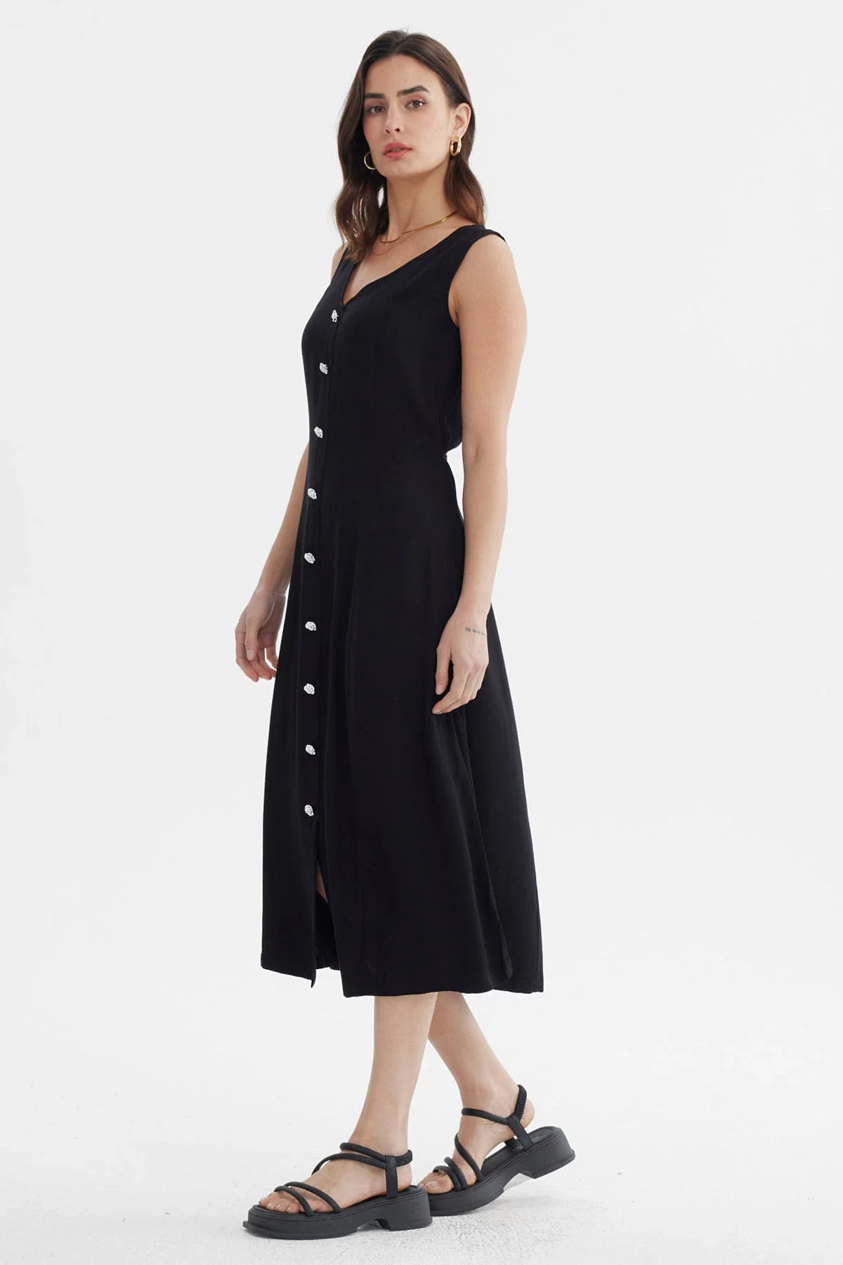 Vestido Mujer Ajustable Botones Negro - Image 2