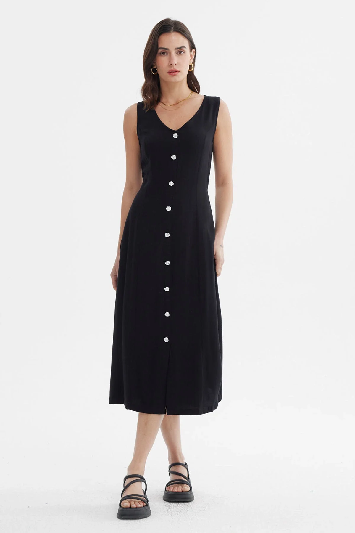 Vestido Mujer Ajustable Botones Negro - Image 4