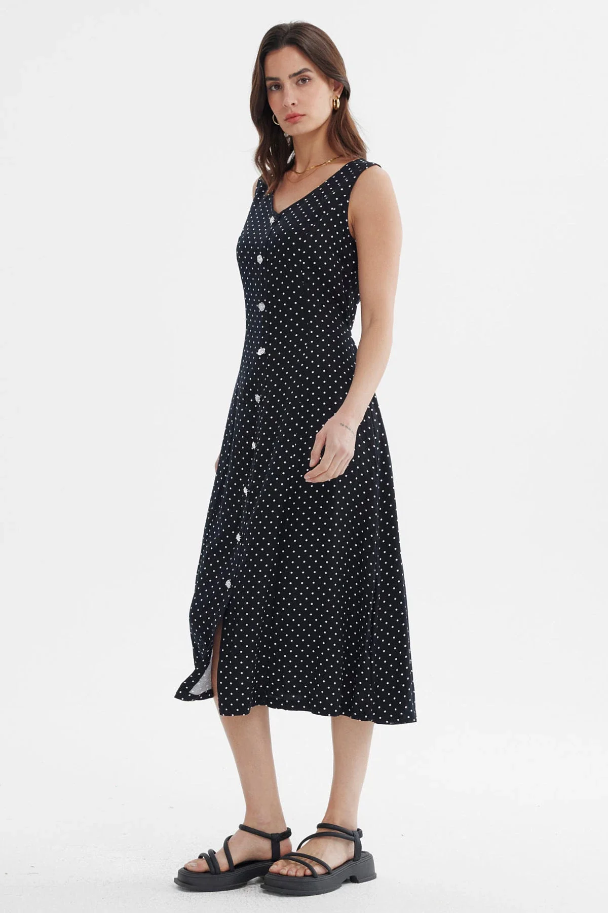 Vestido Mujer Ajustable Botones Negro / Blanco - Image 2