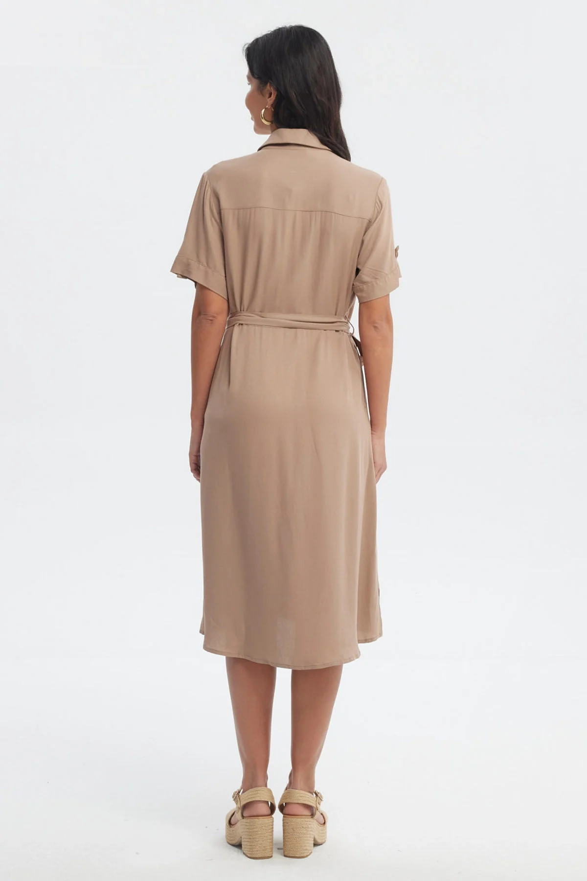 Vestido Mujer Camisero Con Cinturón Café Claro - Image 3
