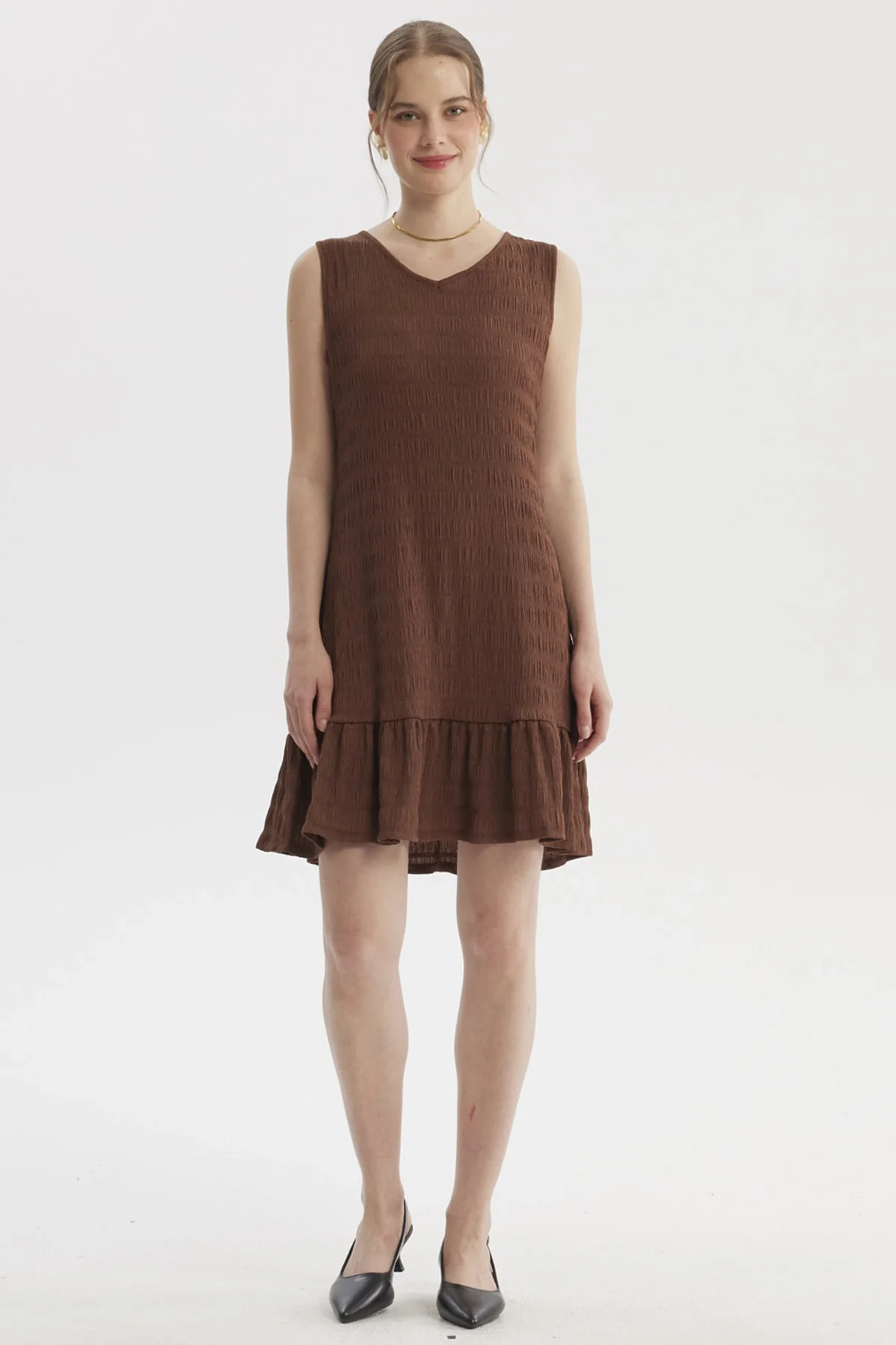 Vestido Mujer Corto Texturizado Café Claro - Image 3