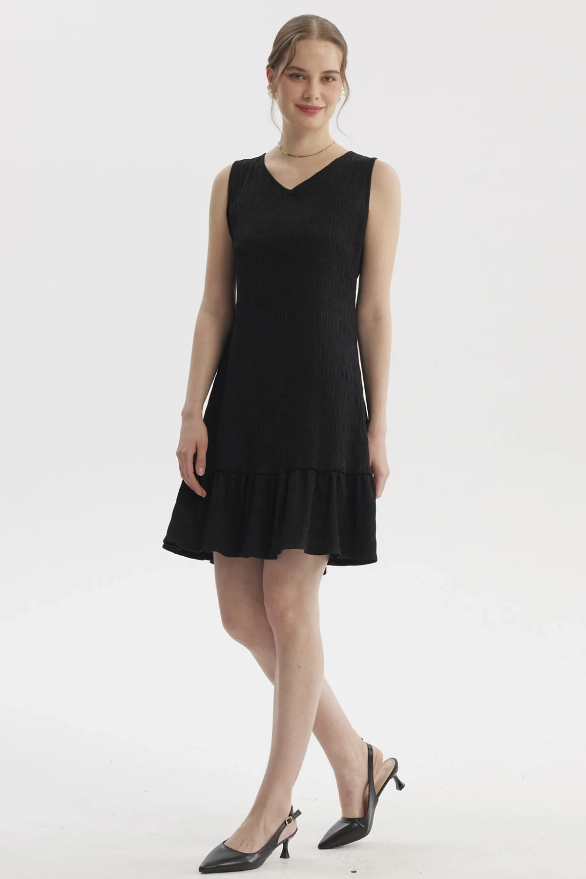 Vestido Mujer Corto Texturizado Negro - Image 2