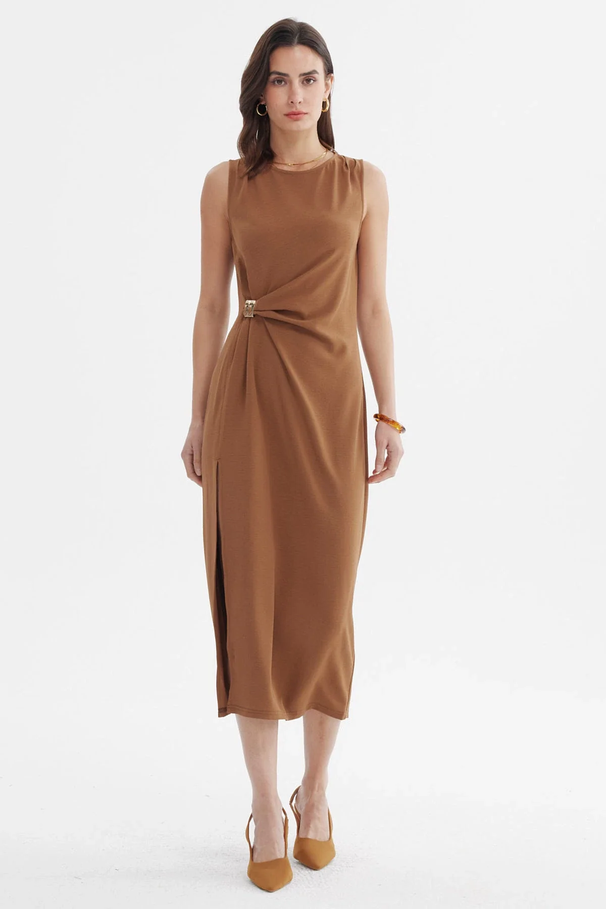 Vestido Mujer Falda Midi Café - Image 4