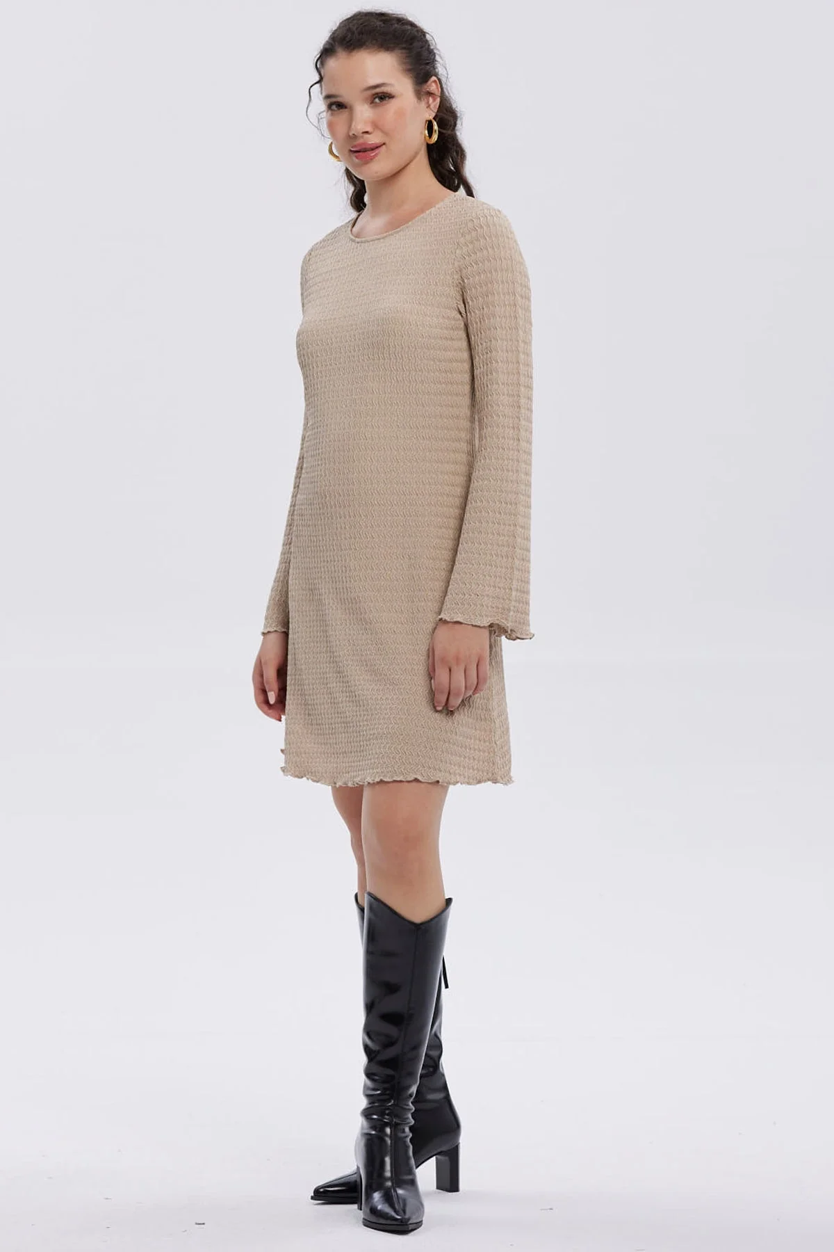 Vestido Mujer Flare Corto Beige - Image 2