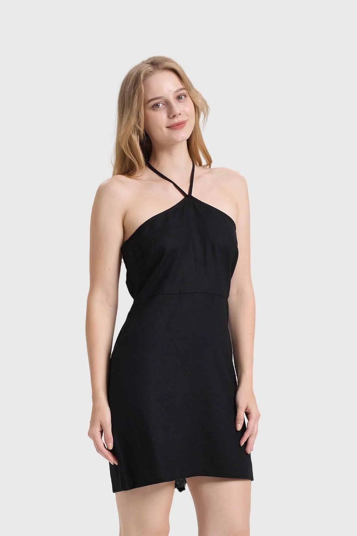 Vestido Mujer Halter Lino Negro - Image 2