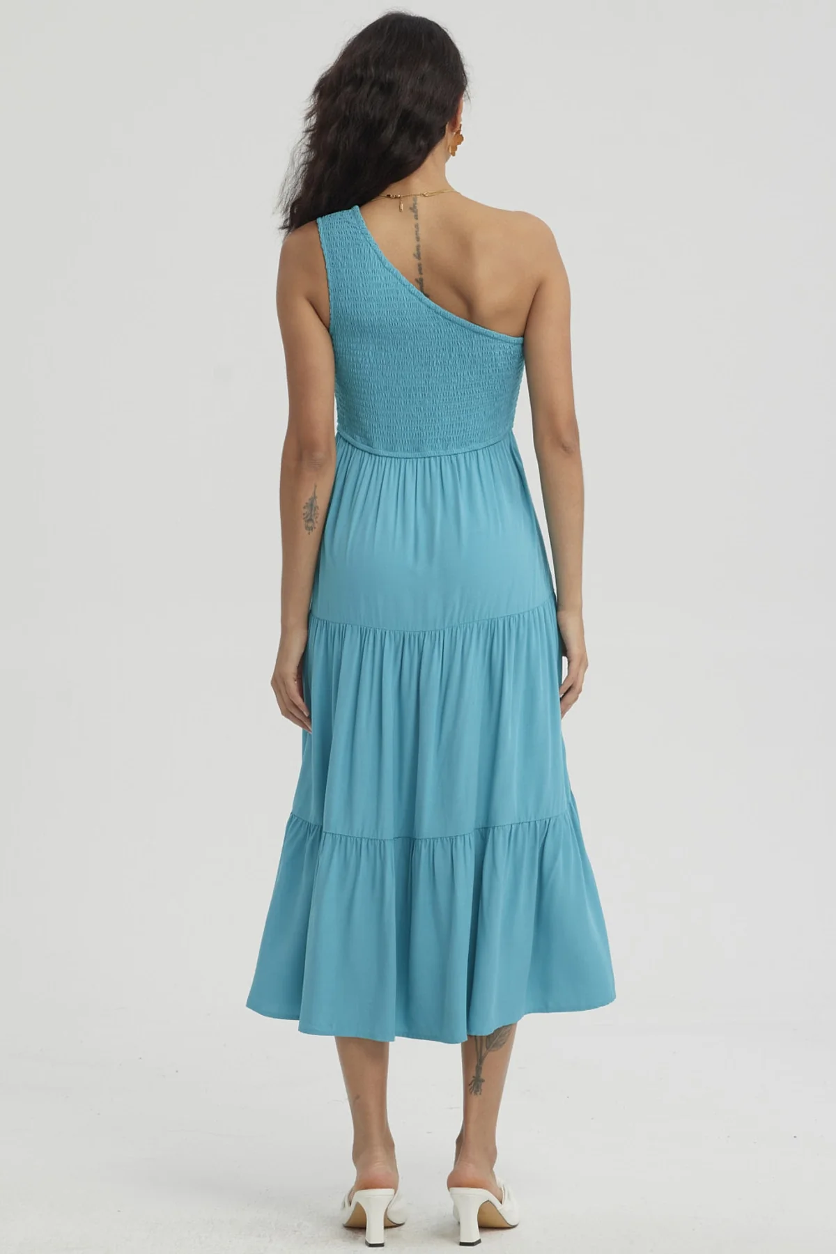 Vestido Mujer Hombro Asimétrico Turquesa - Image 3