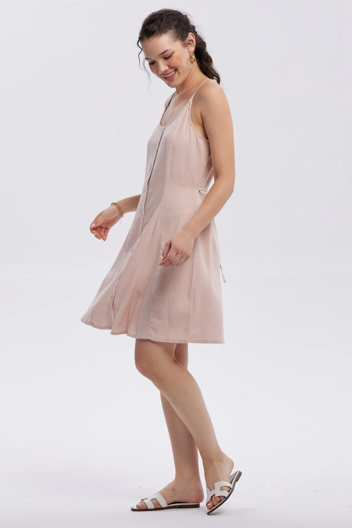 Vestido Mujer Lino Corto Palo Rosa - Image 4