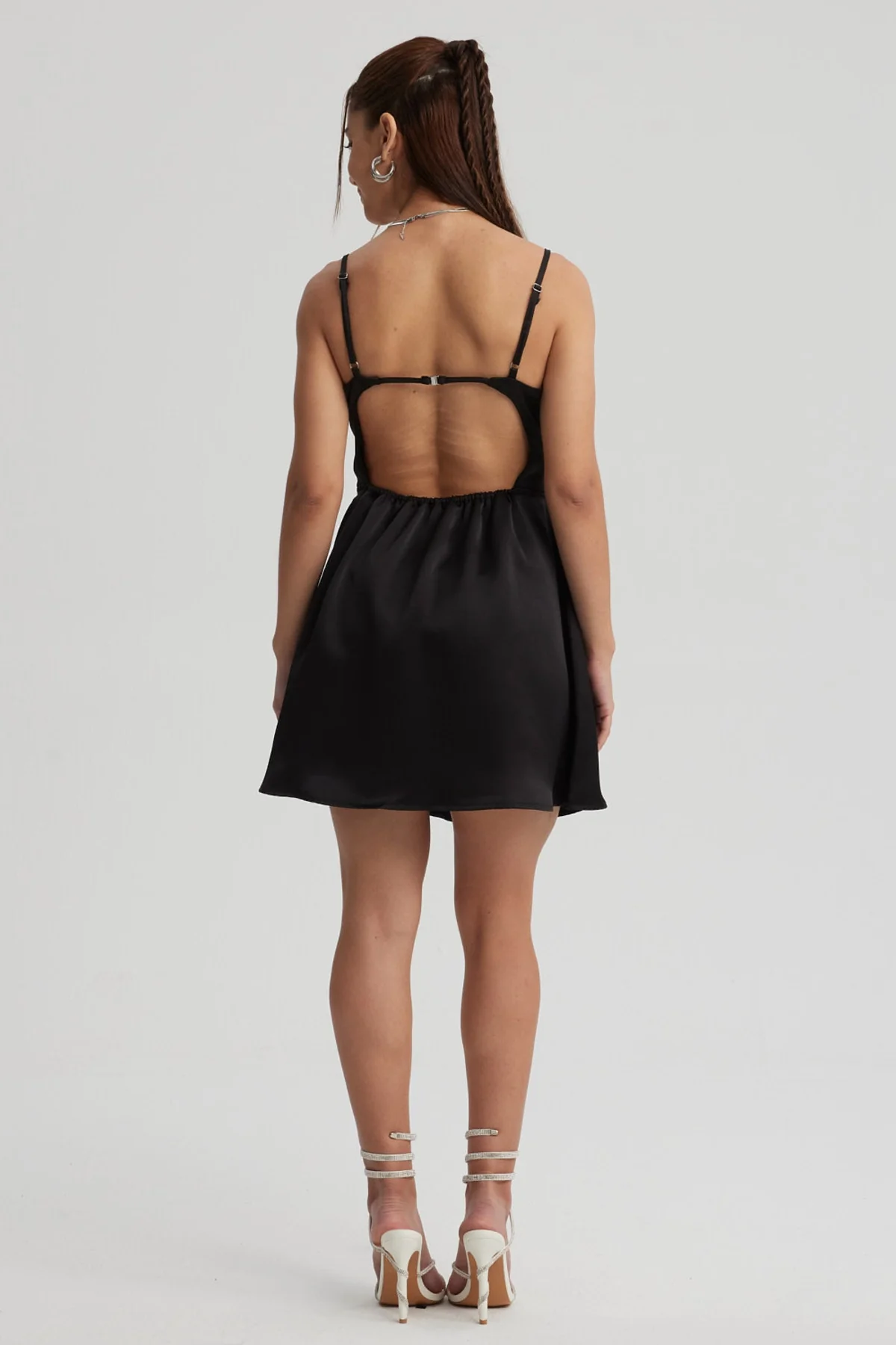 Vestido Mujer Mini Satín Negro - Image 2