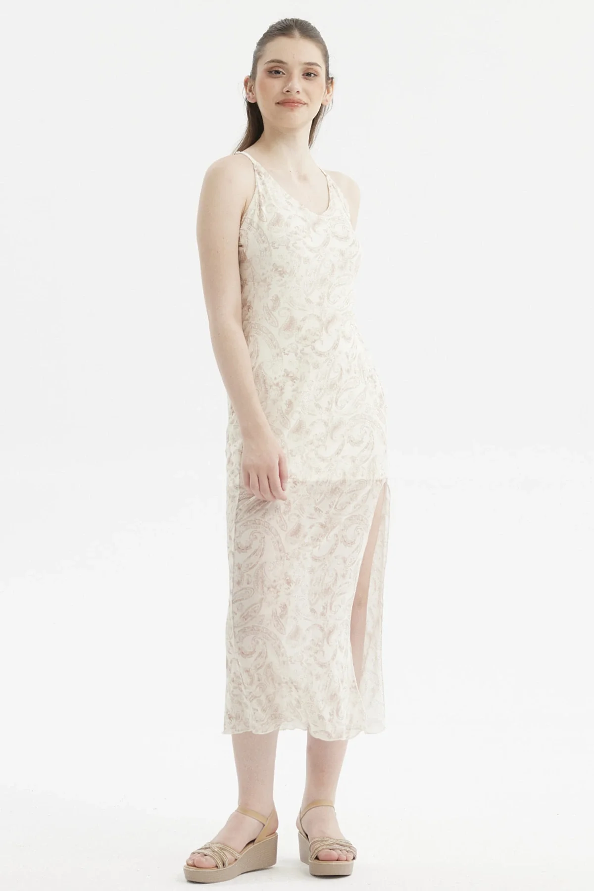 Vestido Mujer Pabilo Largo Estampado Crema - Image 3