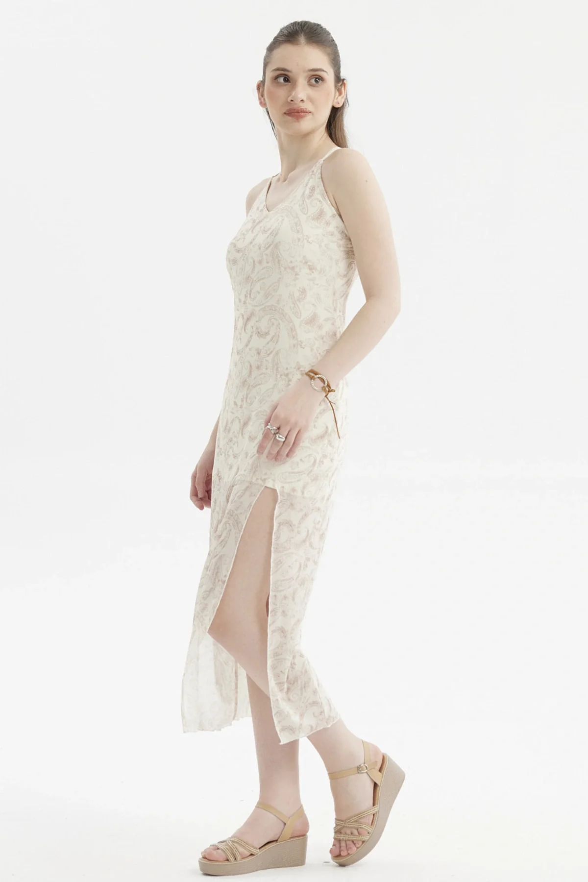 Vestido Mujer Pabilo Largo Estampado Crema - Image 4