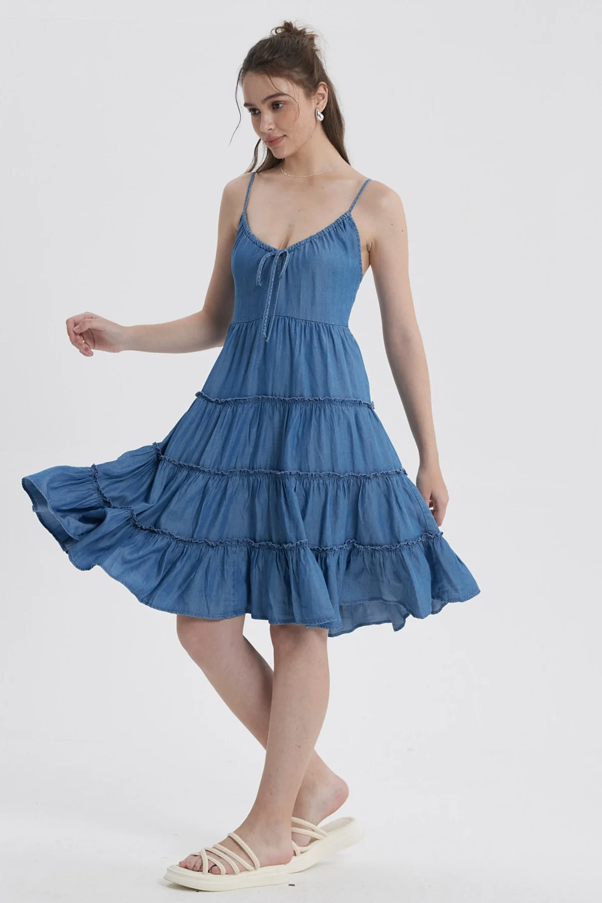 Vestido Mujer Pabilo Volantes Azul Claro - Image 3