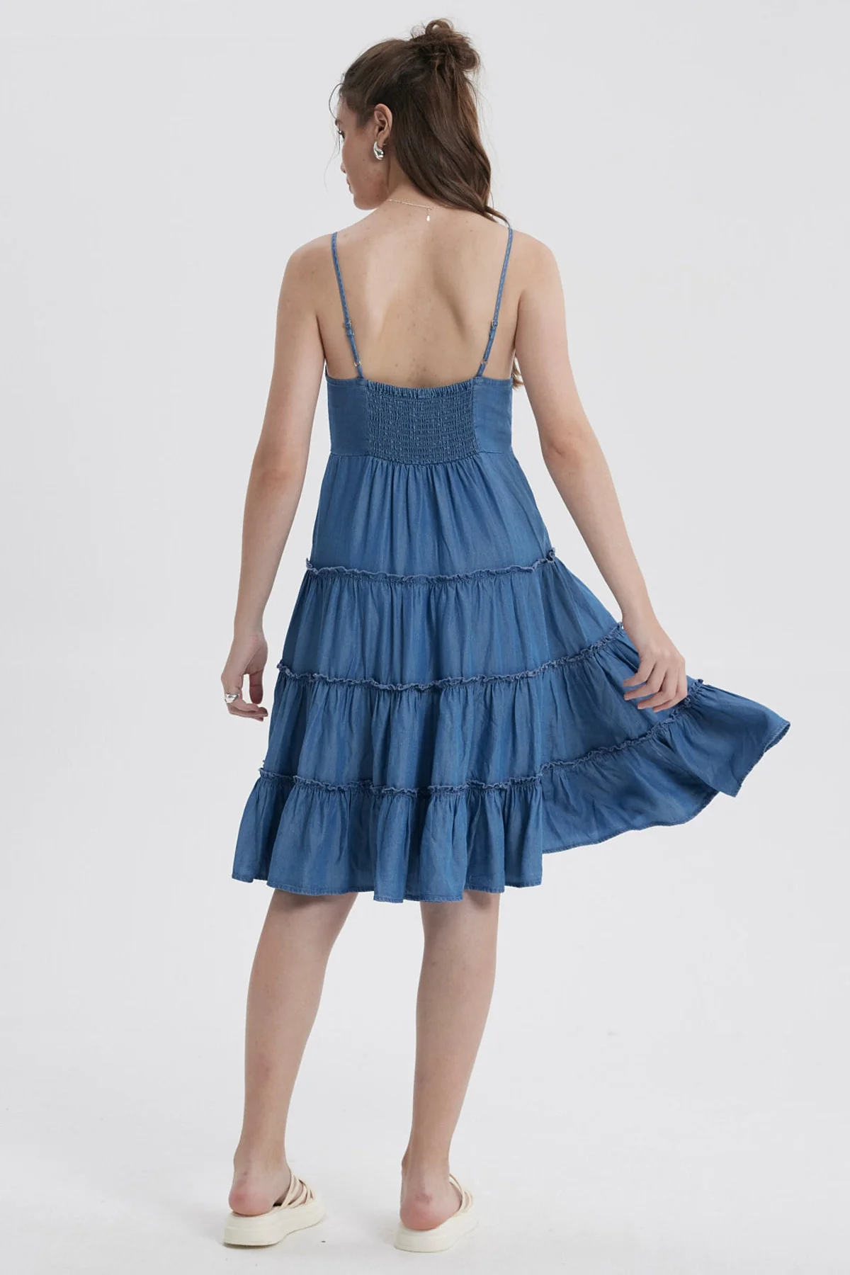 Vestido Mujer Pabilo Volantes Azul Claro - Image 4